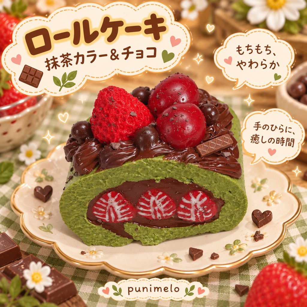 【Punimelo】ロールケーキ スクイーズ 全2種｜もちもちやわらか触感・シリコーン製・ハンドメイド