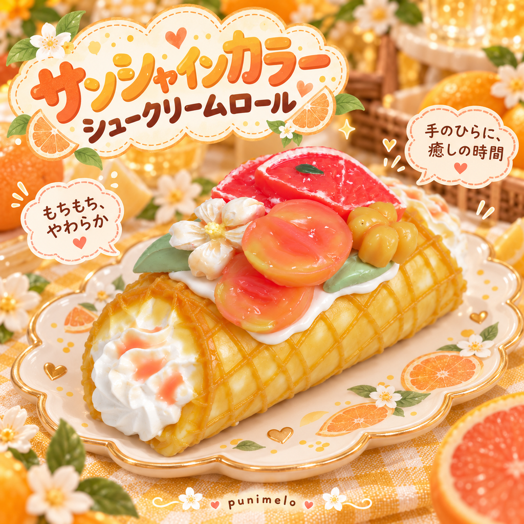 【Punimelo】シュークリームロール スクイーズ 全4種｜もちもちやわらか触感・シリコーン製・ハンドメイド