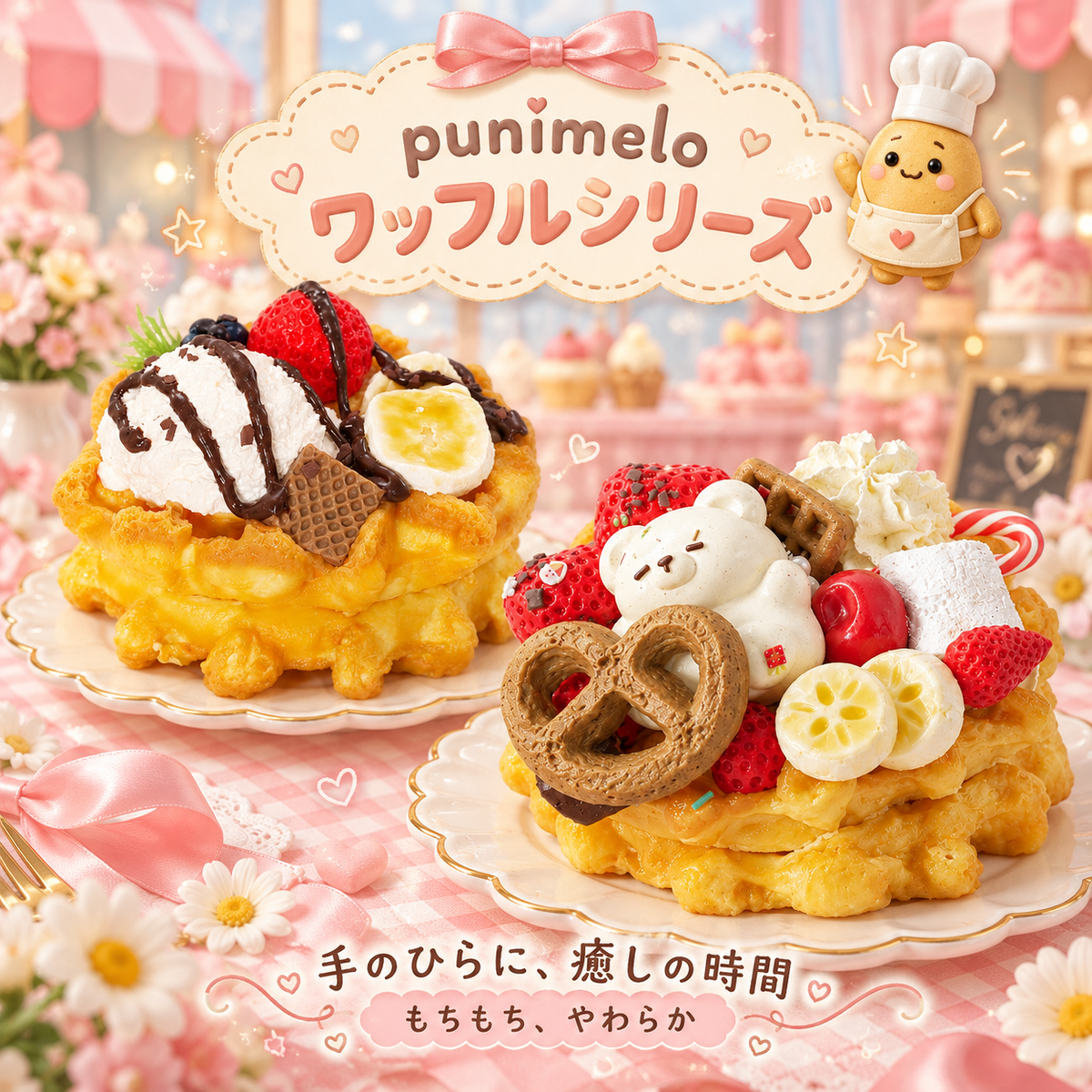 【Punimelo】ワッフル スクイーズ 全2種｜もちもちやわらか触感・シリコーン製・ハンドメイド