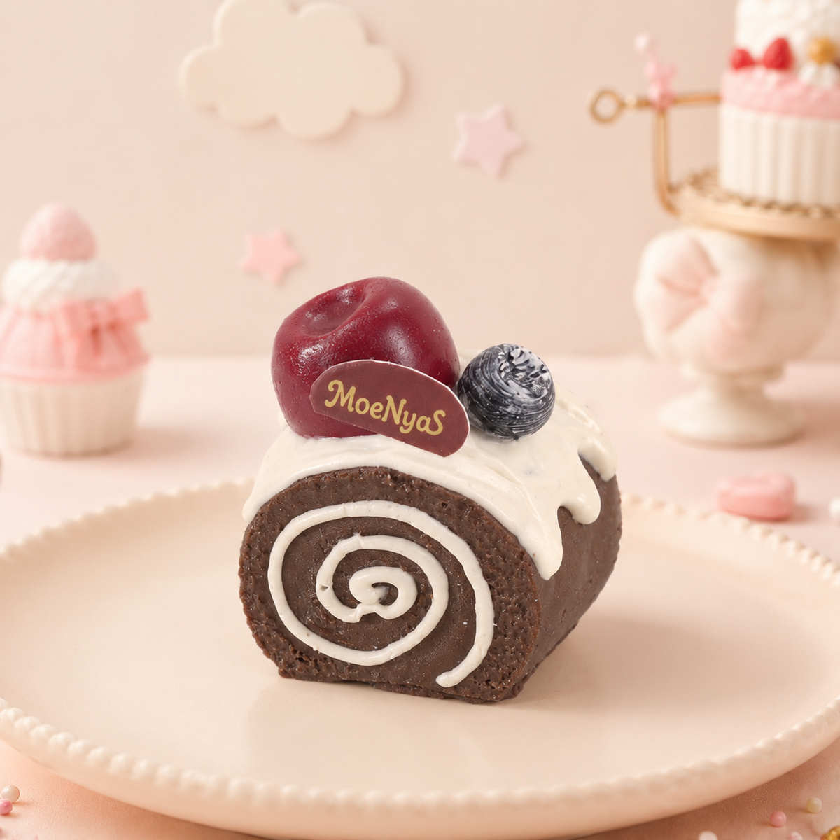 【Punimelo】デコレーションロールケーキ スクイーズ 全9種｜もちもちやわらか触感・シリコーン製・ハンドメイド