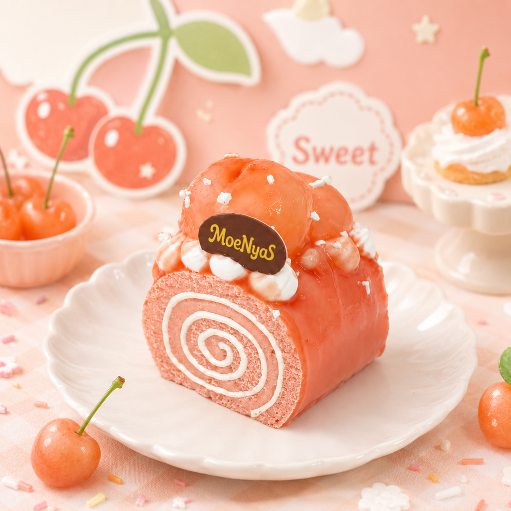 【Punimelo】デコレーションロールケーキ スクイーズ 全9種｜もちもちやわらか触感・シリコーン製・ハンドメイド