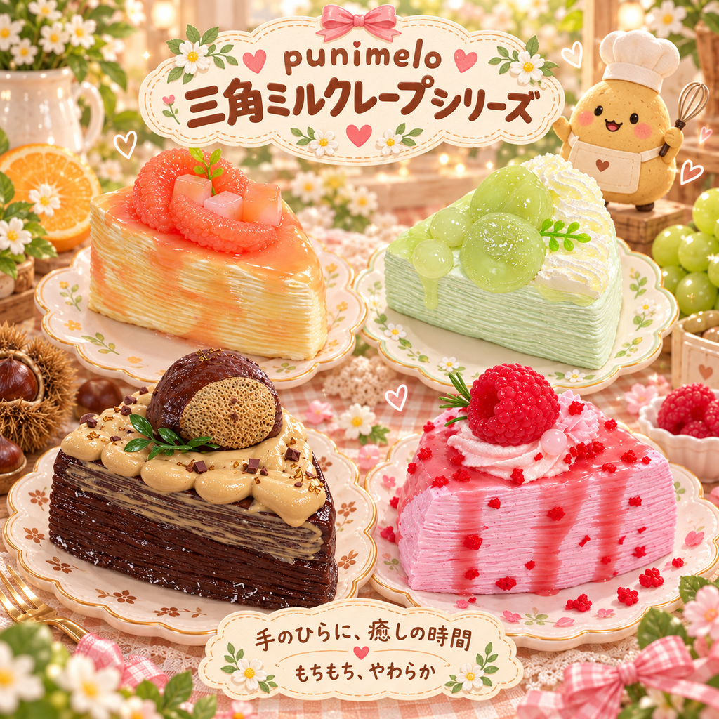 【Punimelo】三角ミルクレープ スクイーズ 全4種｜もちもちやわらか触感・シリコーン製・ハンドメイド