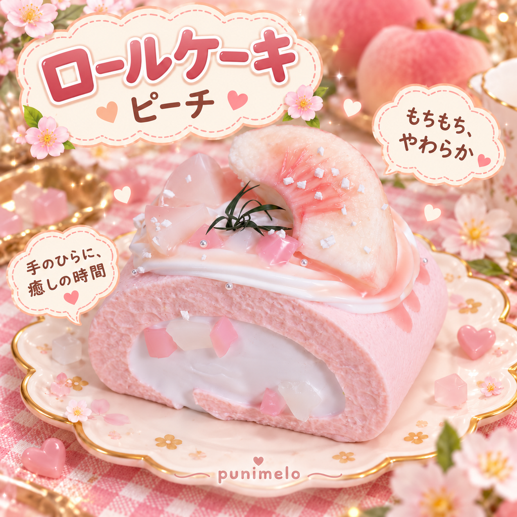 【Punimelo】ロールケーキ スクイーズ 全2種｜もちもちやわらか触感・シリコーン製・ハンドメイド