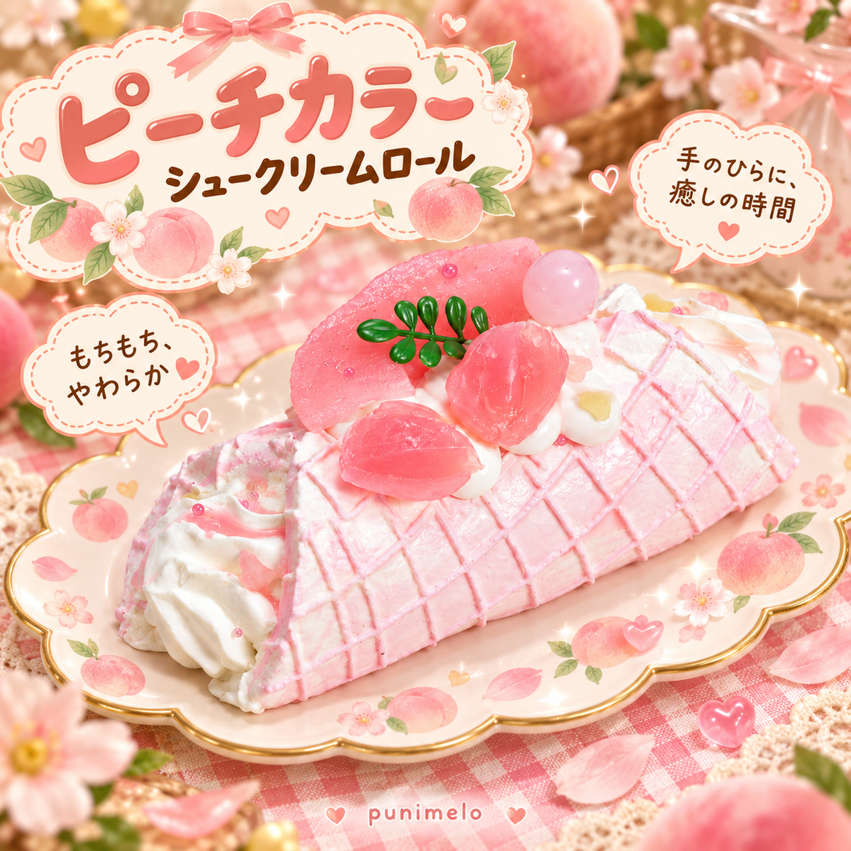 【Punimelo】シュークリームロール スクイーズ 全4種｜もちもちやわらか触感・シリコーン製・ハンドメイド