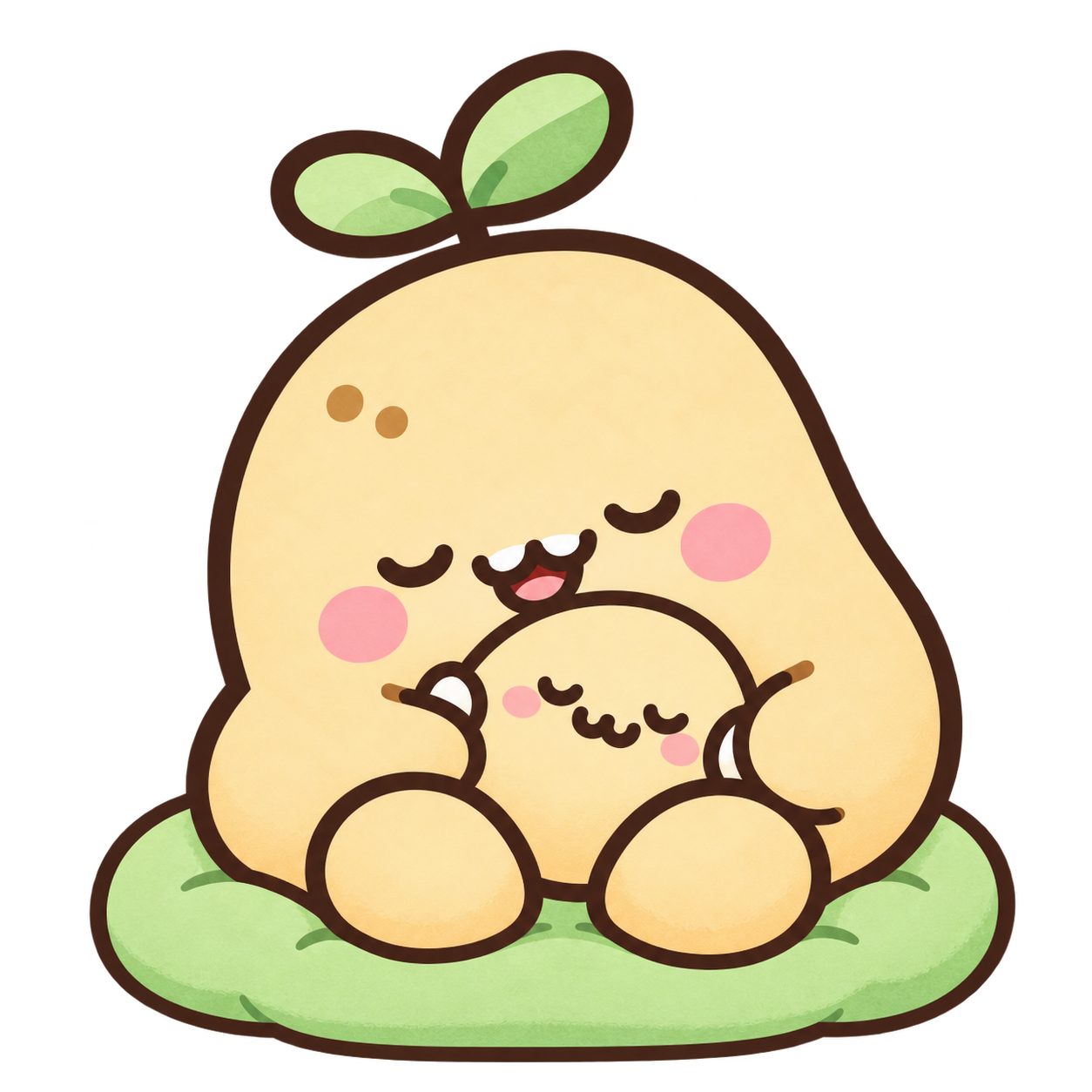 小さな仲間を抱いてひと休みするポテトちゃん